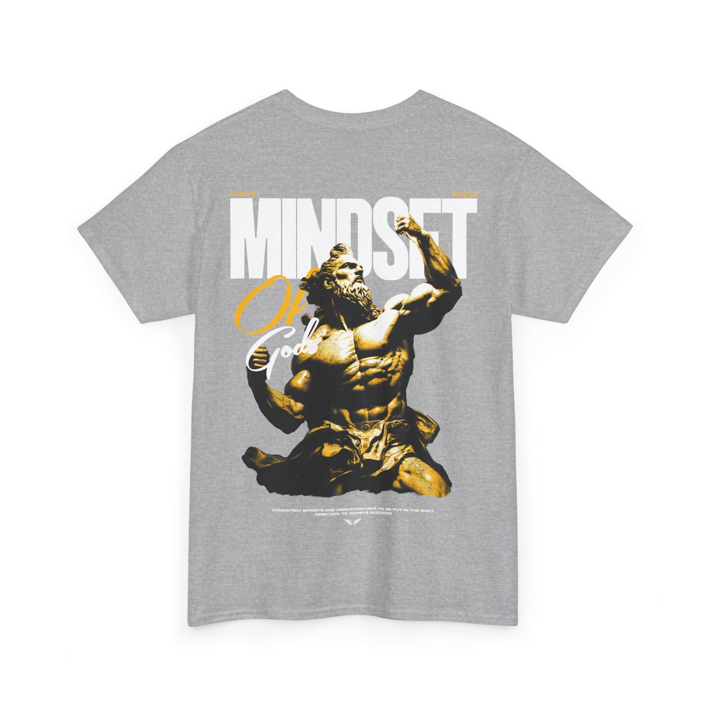 Tshirt von Strive: antike Göttlichkeits-Statue mit dem Slogan 'Mindset of Gods'. Ideal für Streetwear- und Gym-Enthusiasten, inspiriert zu Stärke, Ausdauer und Selbstverbesserung. Strive kombiniert Stil mit Funktion für einen aktiven Lifestyle