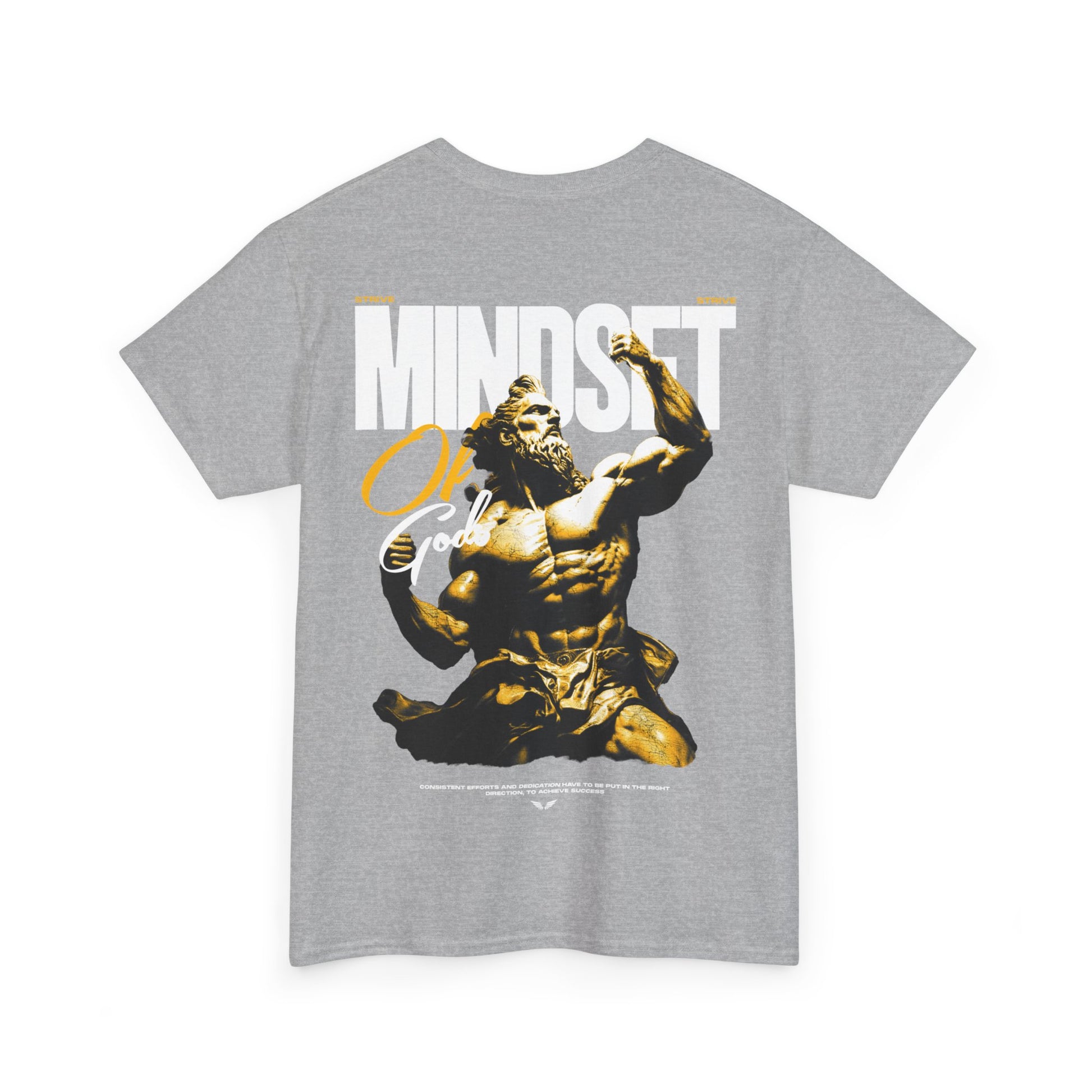 Tshirt von Strive: antike Göttlichkeits-Statue mit dem Slogan 'Mindset of Gods'. Ideal für Streetwear- und Gym-Enthusiasten, inspiriert zu Stärke, Ausdauer und Selbstverbesserung. Strive kombiniert Stil mit Funktion für einen aktiven Lifestyle